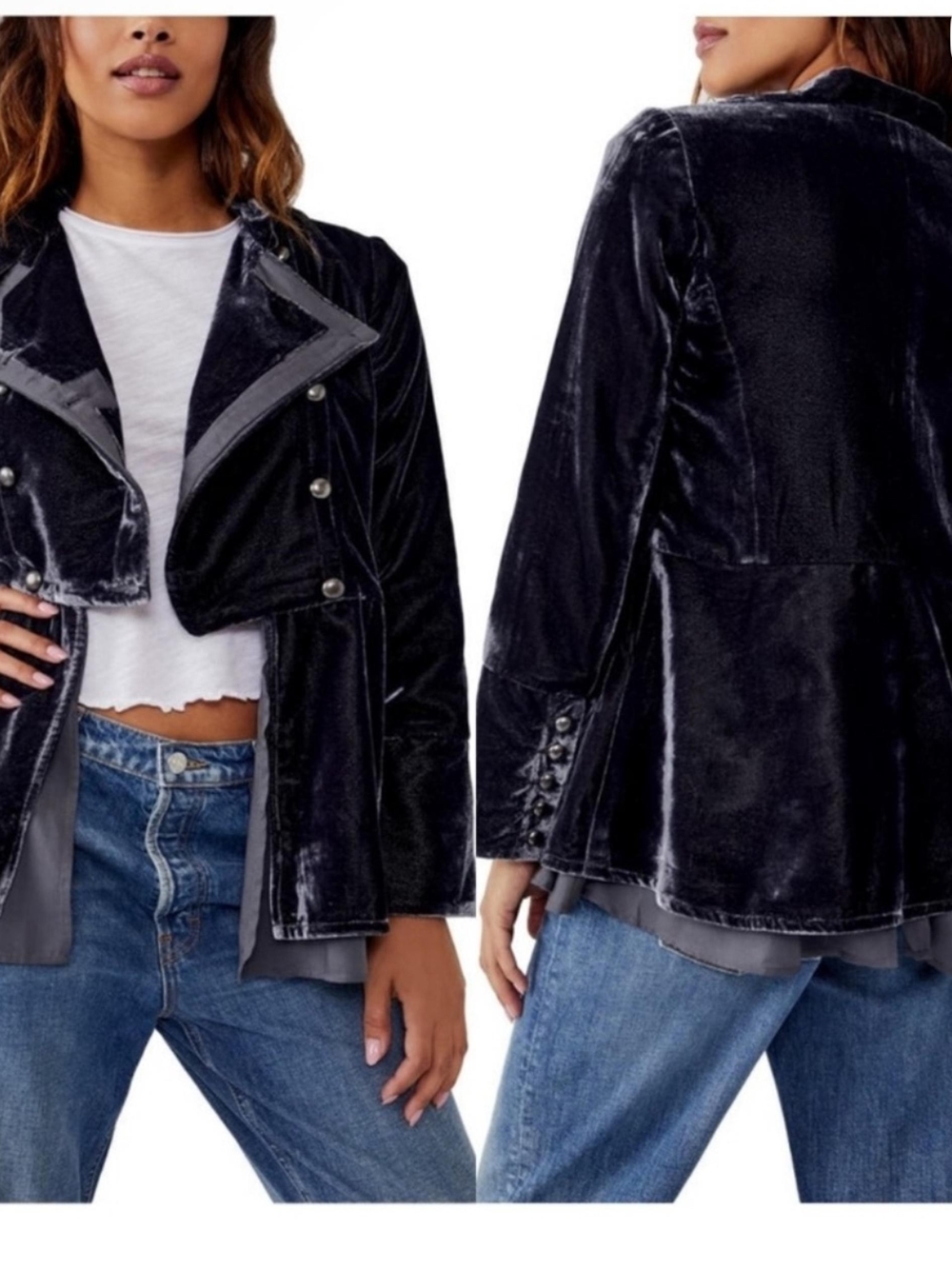 Velvet Military-Inspired Black Women's Jacket